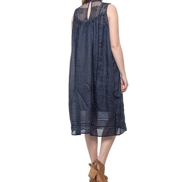 Frye Navy Blue Sleeveless Lace Yoke Dress Loose Fit Small Medium Rare NWT - Picture 4 of 9